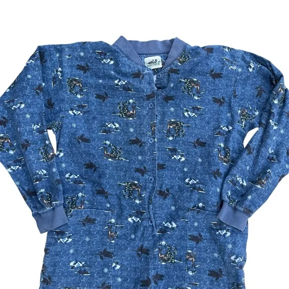 Vtg Flannel Northern Reflections One Piece Pajamas Adult Large Open Backside - Picture 4 of 14